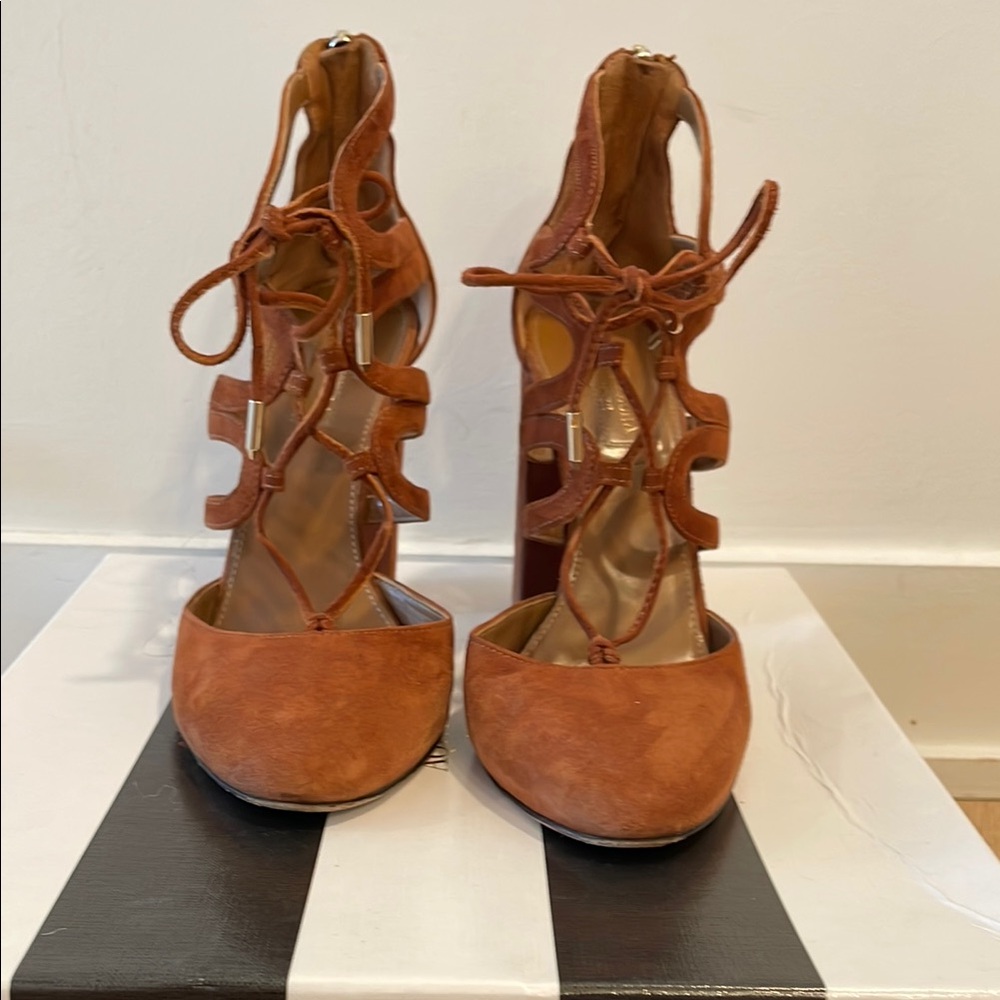 Aquazzura Tan Lace-Up Heels